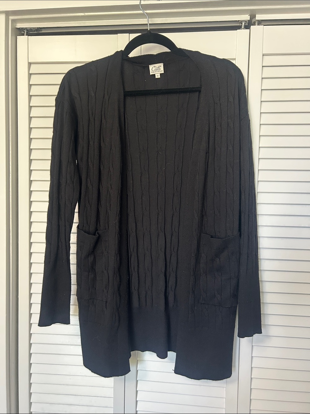 Cielo Black Open-Front Cable Cardigan with Pockets